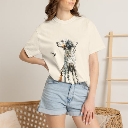 Hunting Dog Graphic T-Shirt — Watercolor Pointer with Shotgun Design