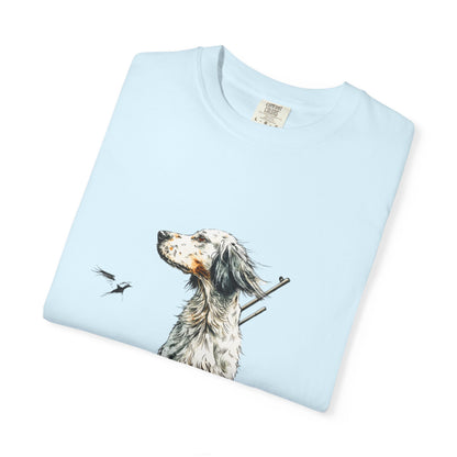 Hunting Dog Graphic T-Shirt — Watercolor Pointer with Shotgun Design