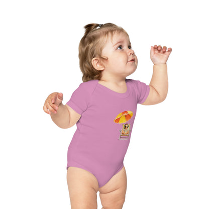Baby Bodysuit — Cute Baby on Beach Chair with Umbrella (Combed Cotton)