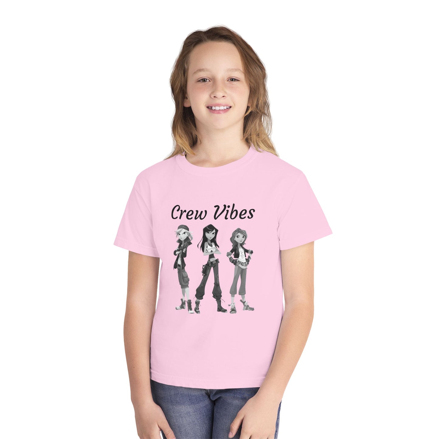 Girls Youth Tee — “The Crew” Graphic Shirt for Kids | Cool Cartoon Squad Design