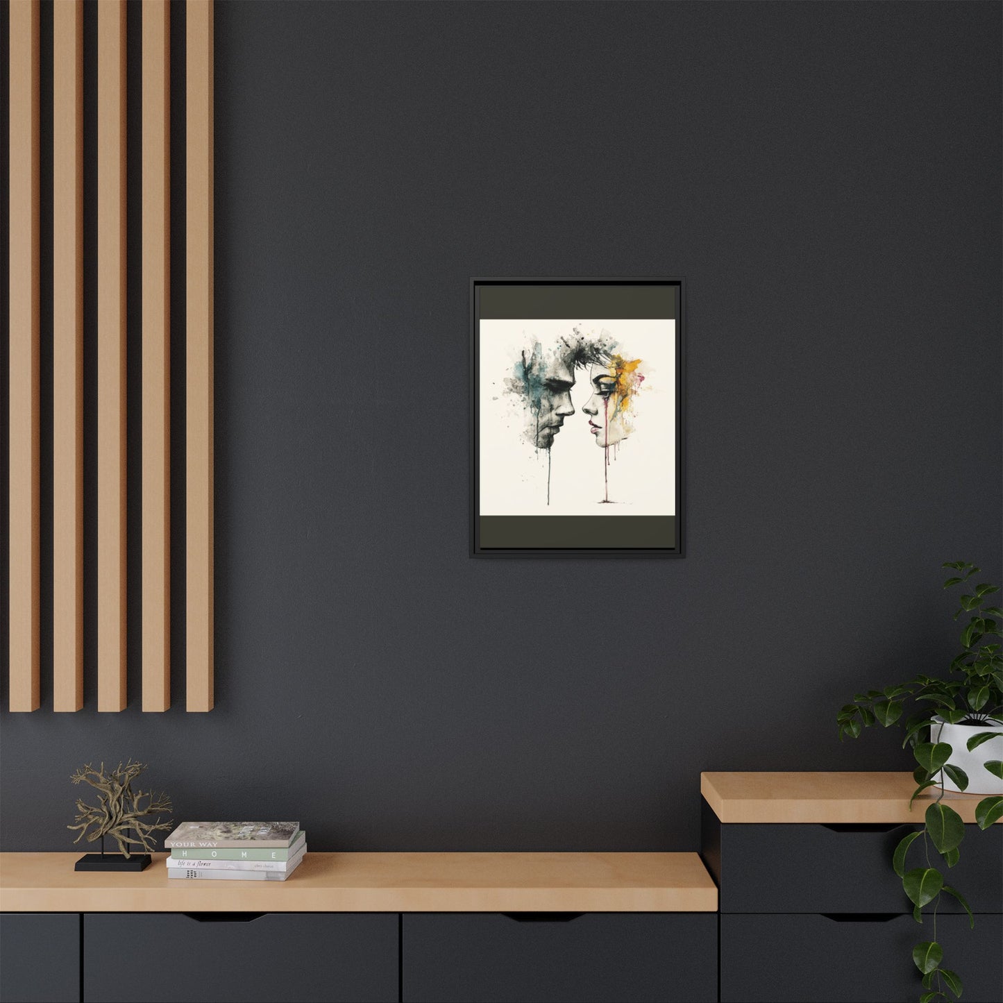Framed Matte Canvas Art — Abstract Watercolor Faces Wall Print