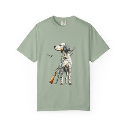 Hunting Dog Graphic T-Shirt — Watercolor Pointer with Shotgun Design