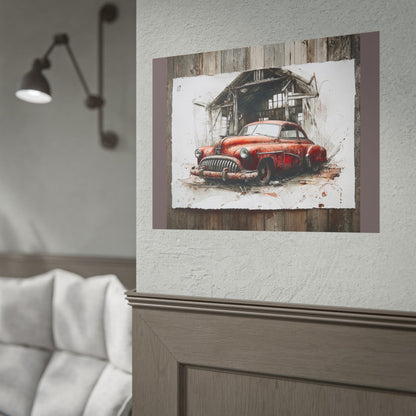 Vintage Red Car Poster — Retro Garage Rolled Art Print