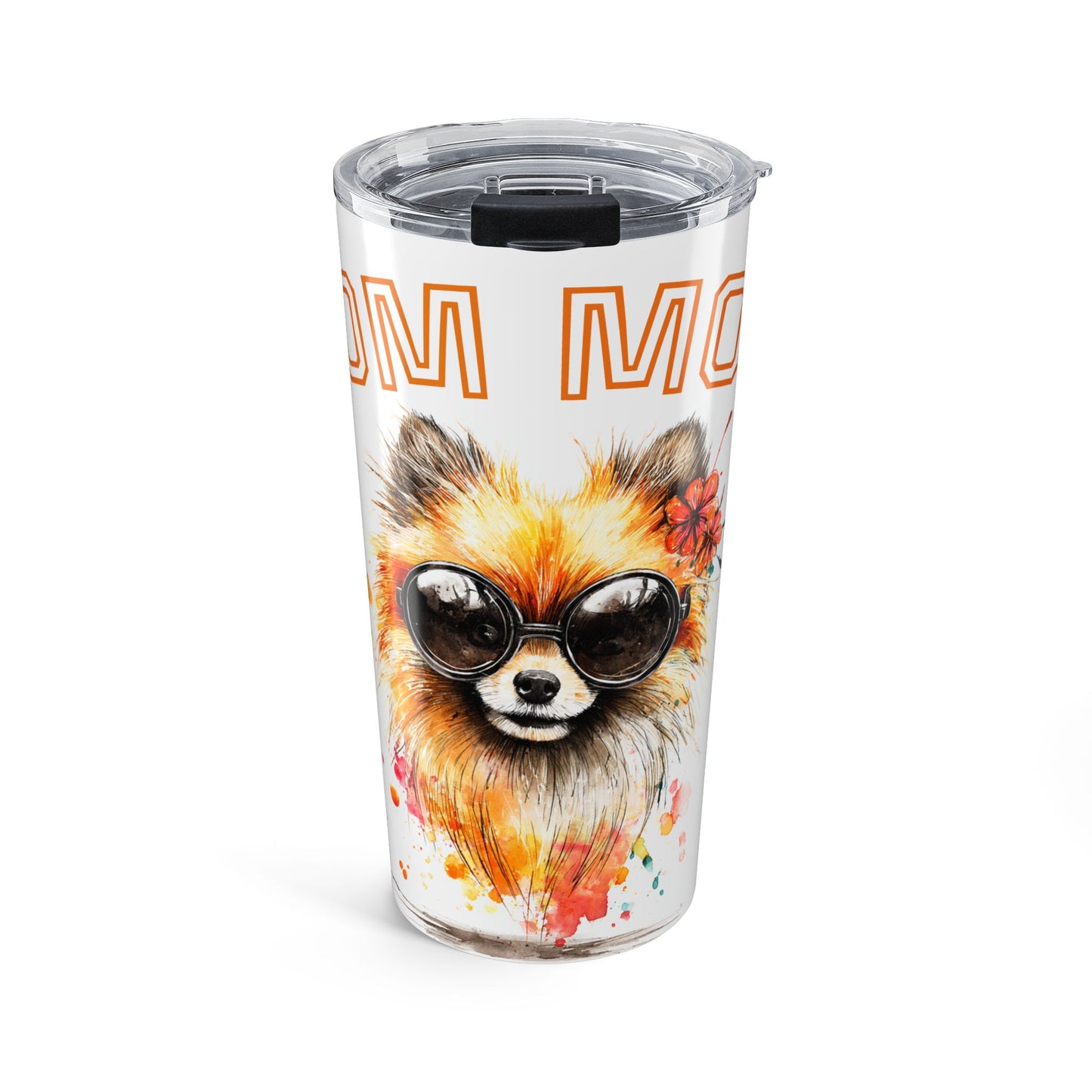 "POM MOM" 20oz Pomeranian Tumbler – Floral Sunglasses Dog Travel Mug