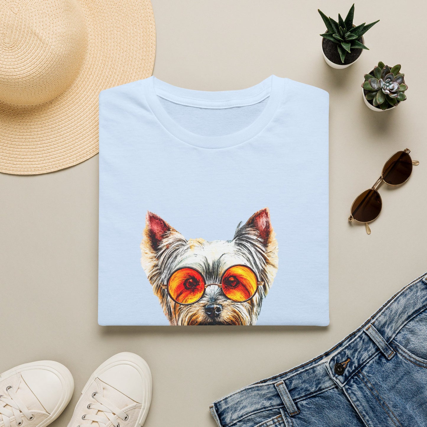 Yorkshire Terrier Sunglasses T-Shirt — Cute Pup with Orange Shades Tee