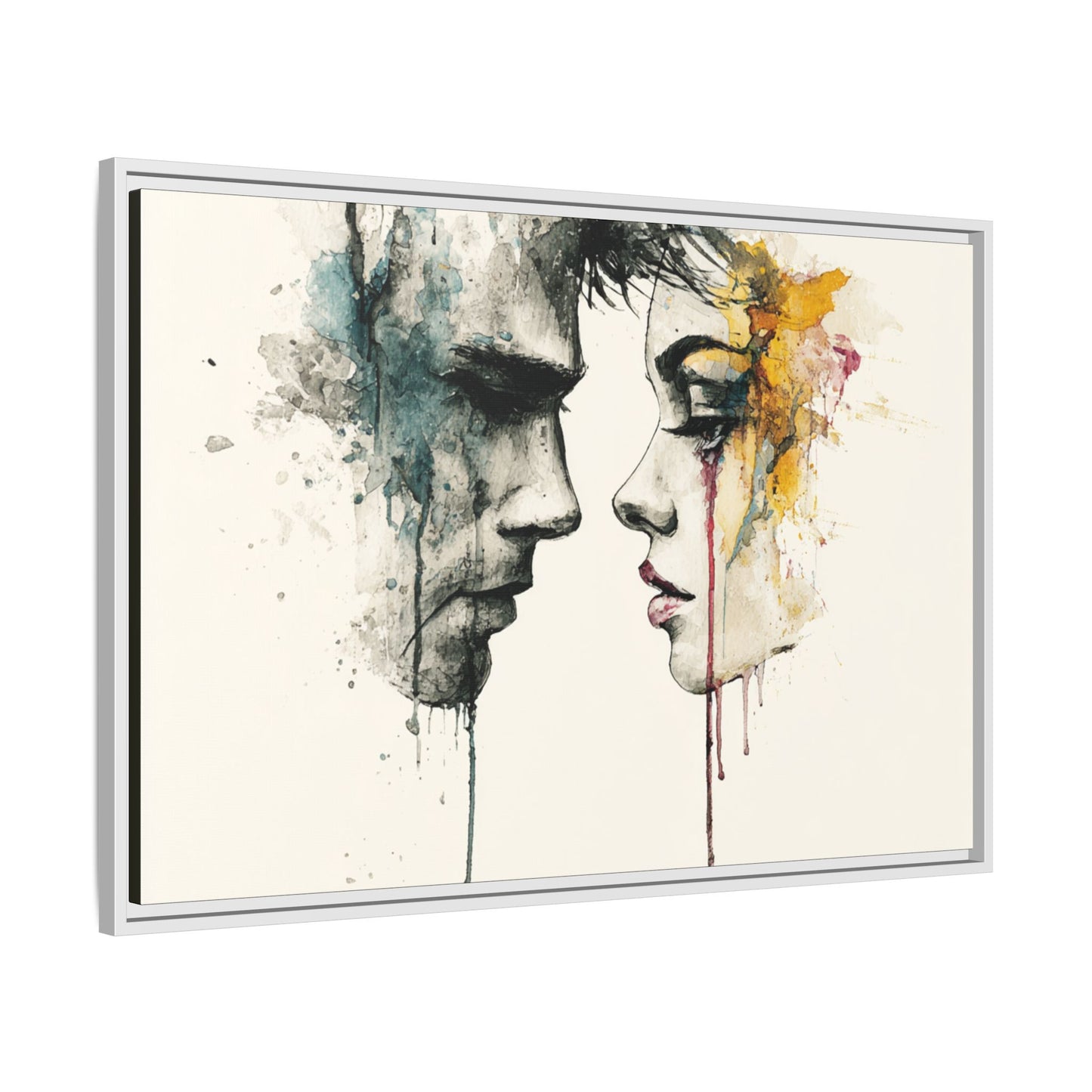Framed Matte Canvas Art — Abstract Watercolor Faces Wall Print