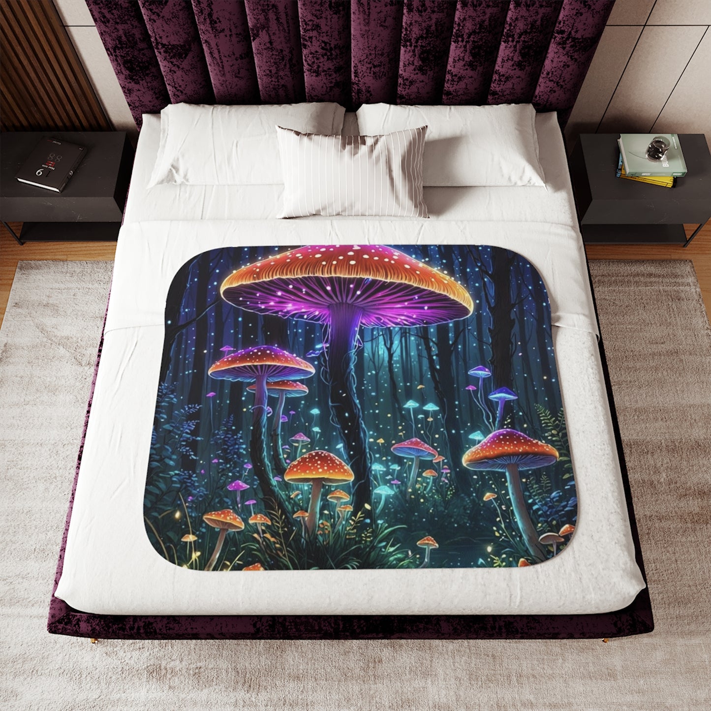 Mystic Glow Mushroom Sherpa Blanket