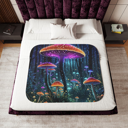Mystic Glow Mushroom Sherpa Blanket