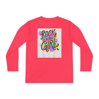 Girls Youth Long Sleeve Tee — "Rock and Roll Girl" Colorful Retro Graphic