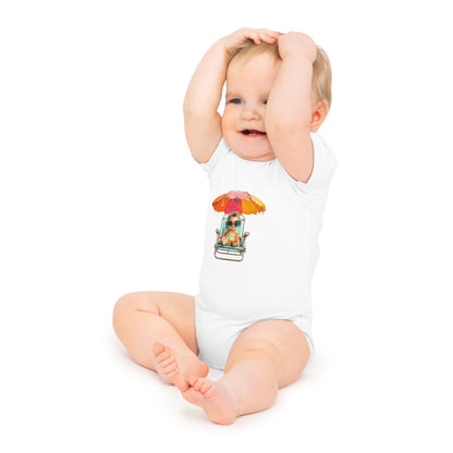 Baby Bodysuit — Cute Beach Baby in Chair with Umbrella Summer Bodysuit