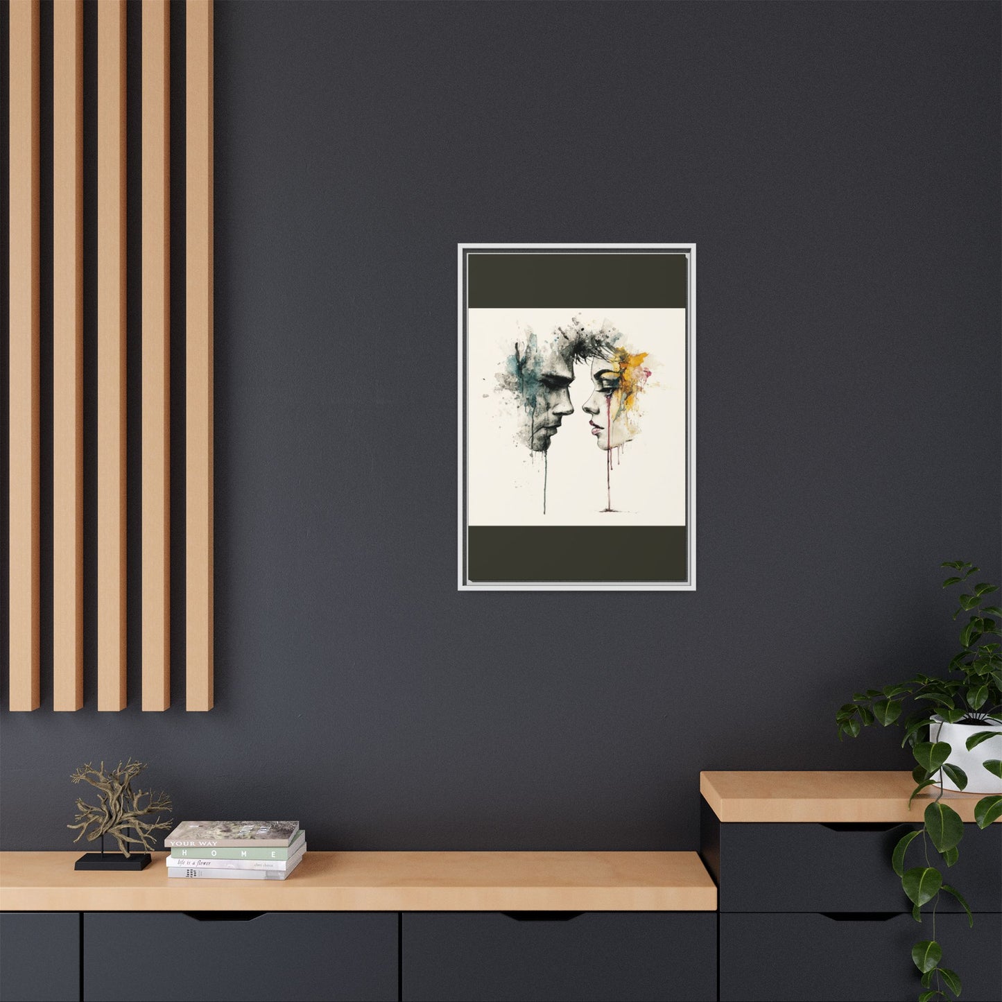 Framed Matte Canvas Art — Abstract Watercolor Faces Wall Print