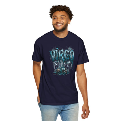 Virgo Graphic T-Shirt — Grunge Zodiac Tee with 'Virgo' Dripping Design
