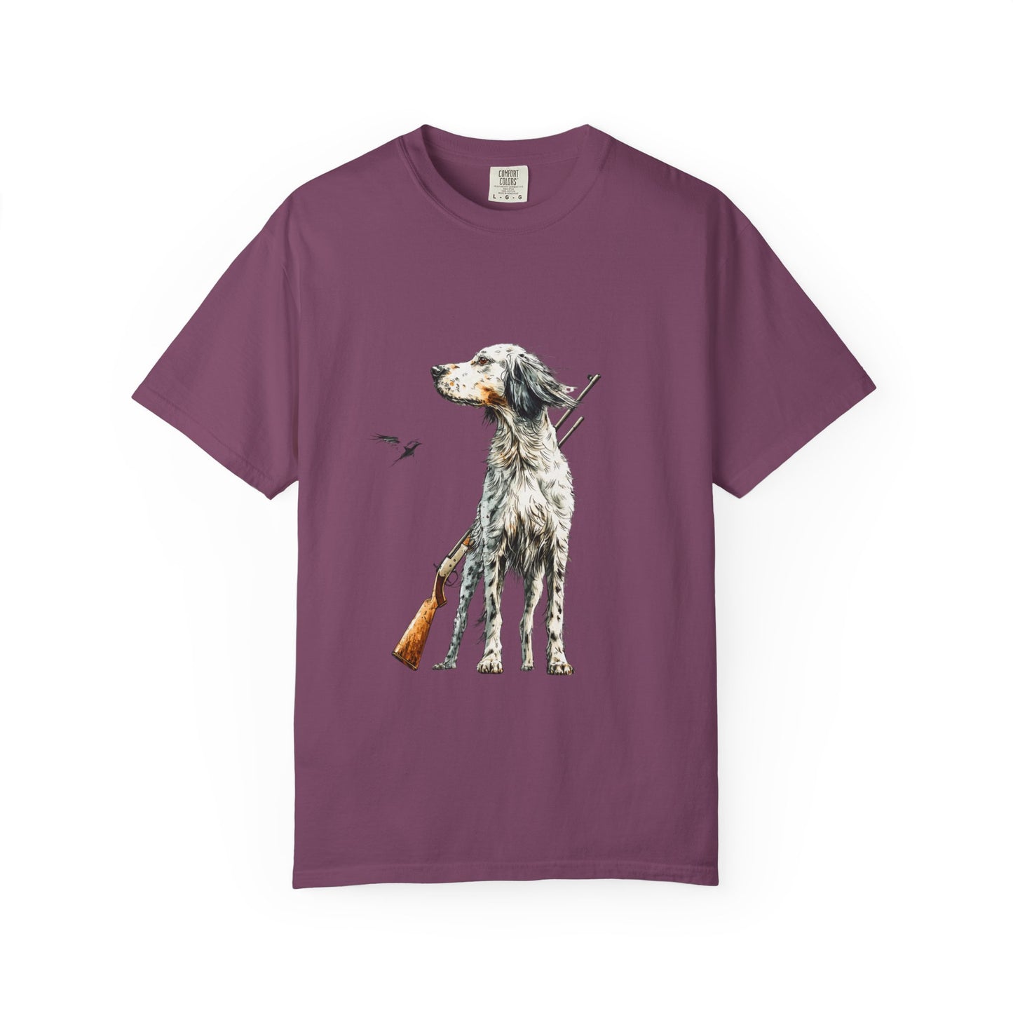 Hunting Dog Graphic T-Shirt — Watercolor Pointer with Shotgun Design