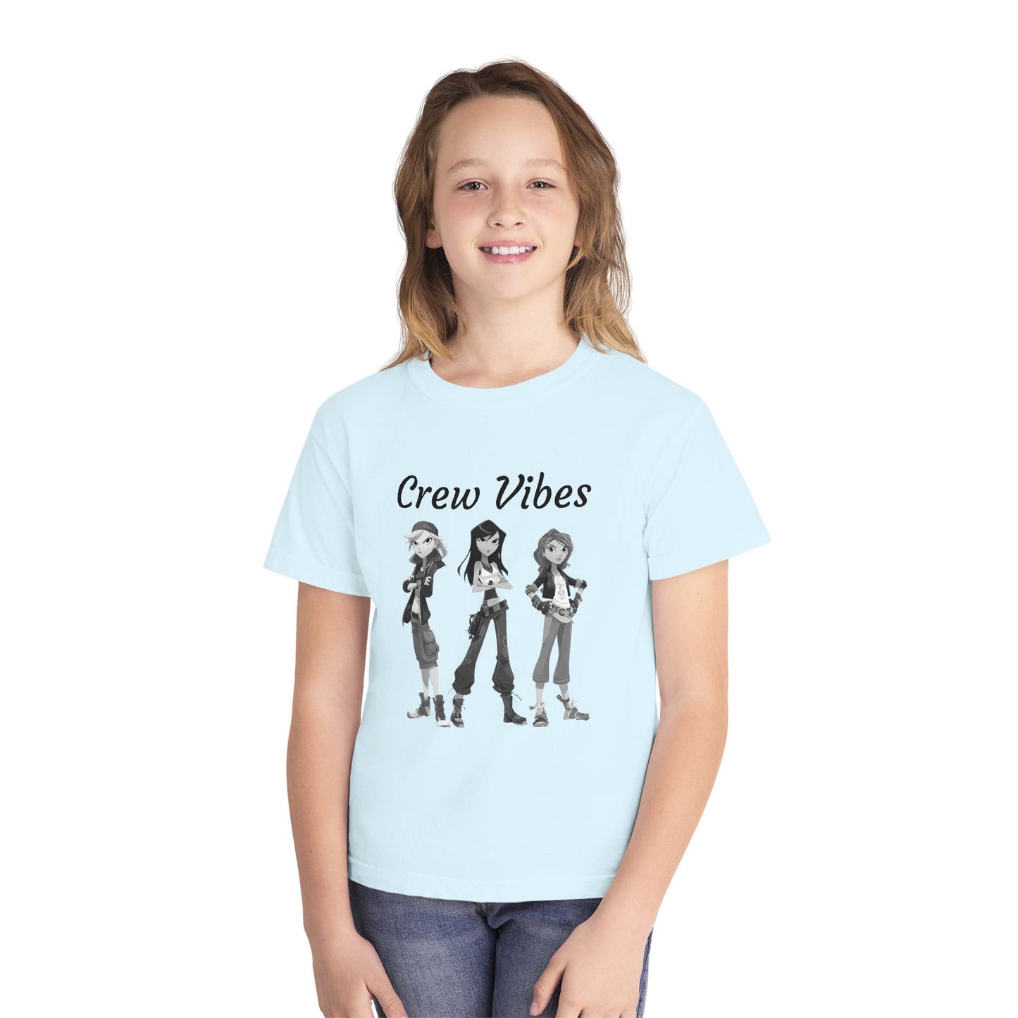 Girls Youth Tee — “The Crew” Graphic Shirt for Kids | Cool Cartoon Squad Design