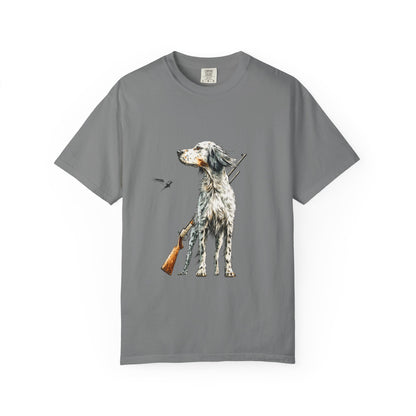 Hunting Dog Graphic T-Shirt — Watercolor Pointer with Shotgun Design