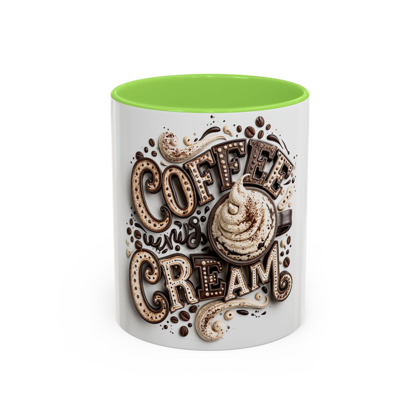 Coffee & Cream Ceramic Mug — Artistic Latte Typography (11oz, 15oz)