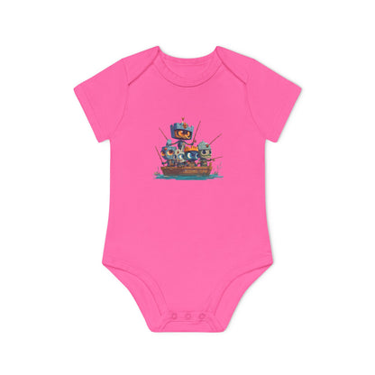 Baby Bodysuit — Cute Robot Pirate Ship Organic Infant Onesie