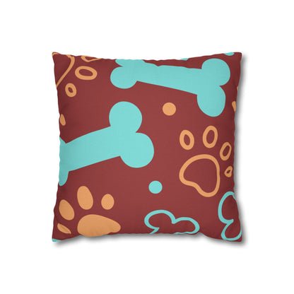Dog Bone & Paw Print Decorative Pillowcase — Playful Pet-Themed Throw Pillow Cover