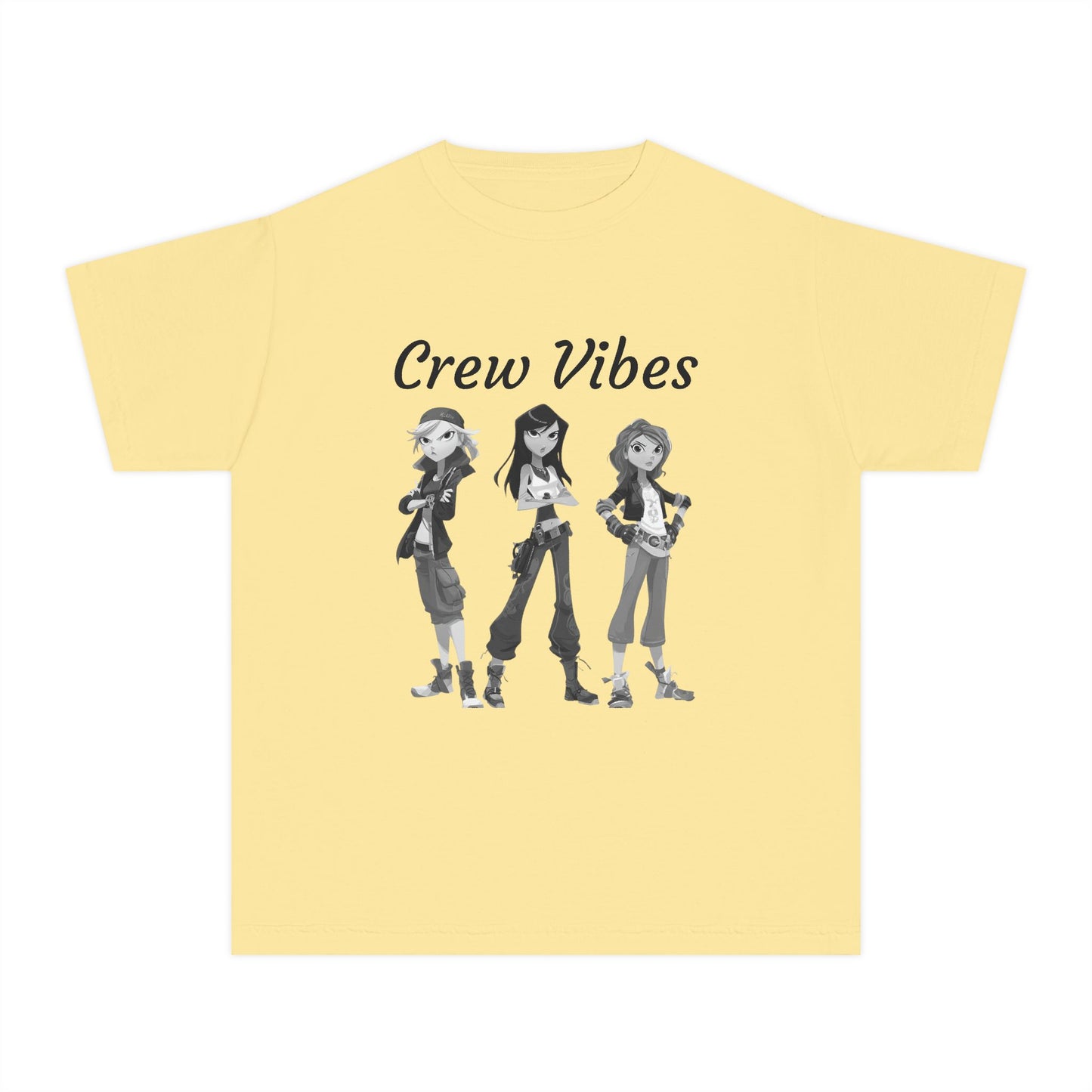 Girls Youth Tee — “The Crew” Graphic Shirt for Kids | Cool Cartoon Squad Design