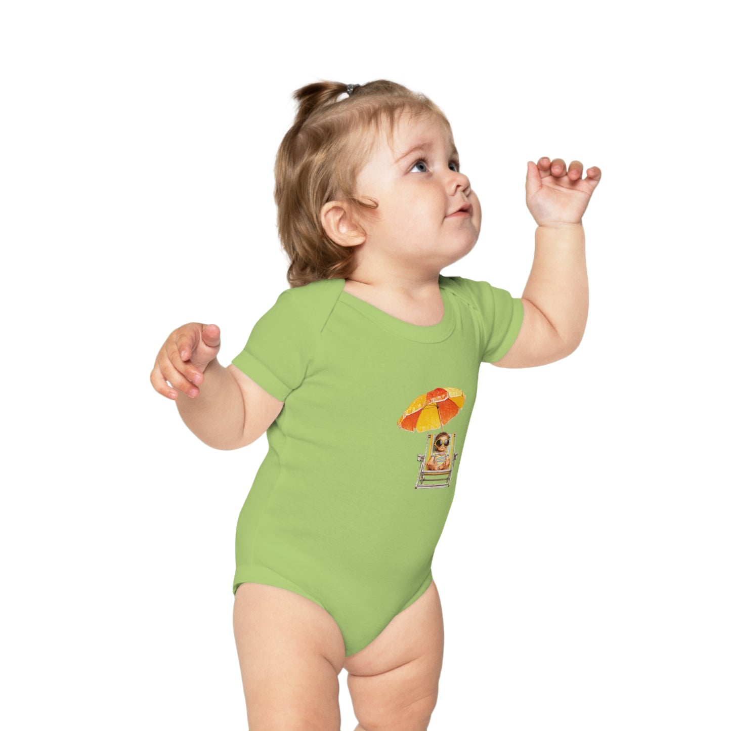 Baby Bodysuit — Cute Baby on Beach Chair with Umbrella (Combed Cotton)