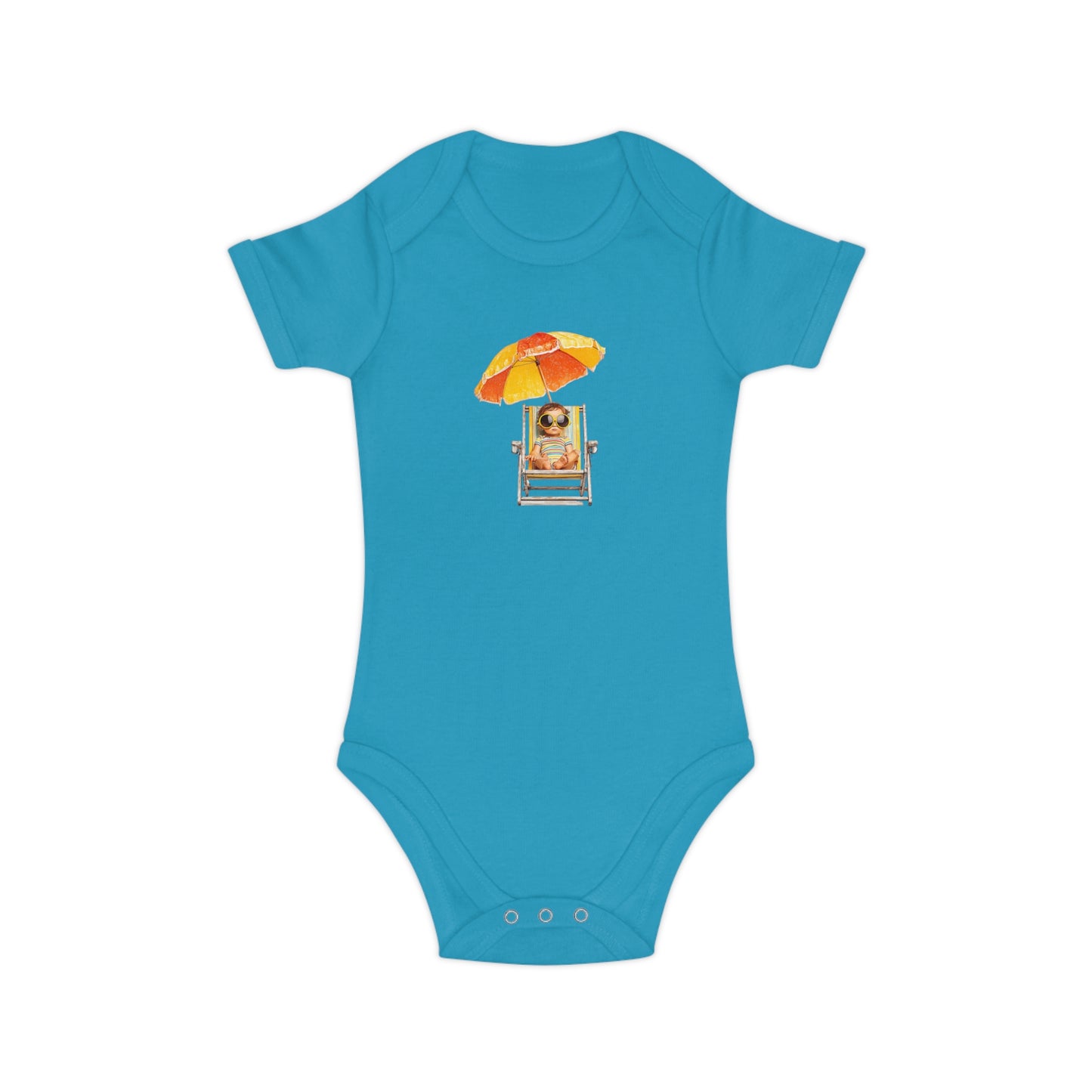 Baby Bodysuit — Cute Baby on Beach Chair with Umbrella (Combed Cotton)