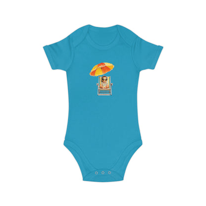 Baby Bodysuit — Cute Baby on Beach Chair with Umbrella (Combed Cotton)