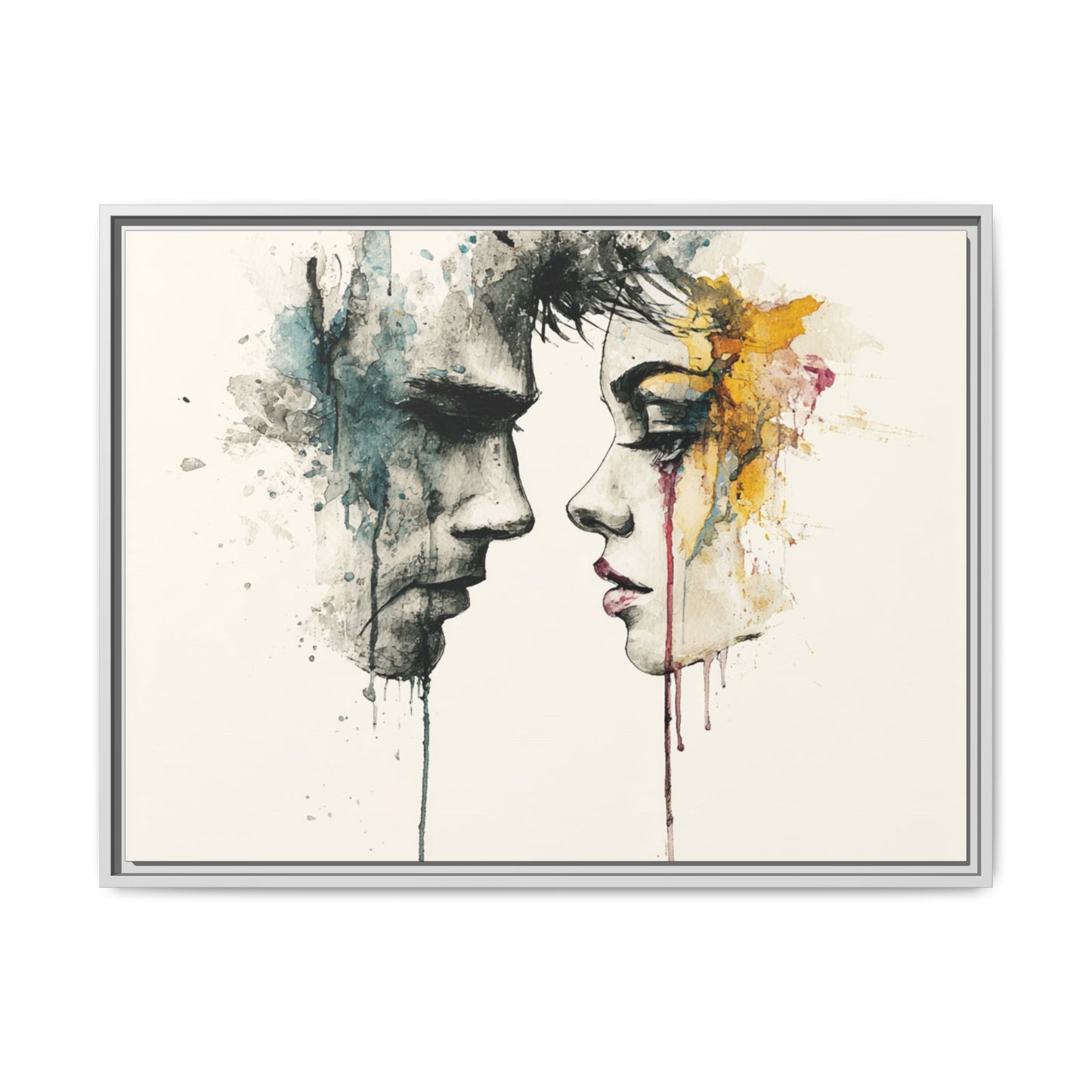 Framed Matte Canvas Art — Abstract Watercolor Faces Wall Print