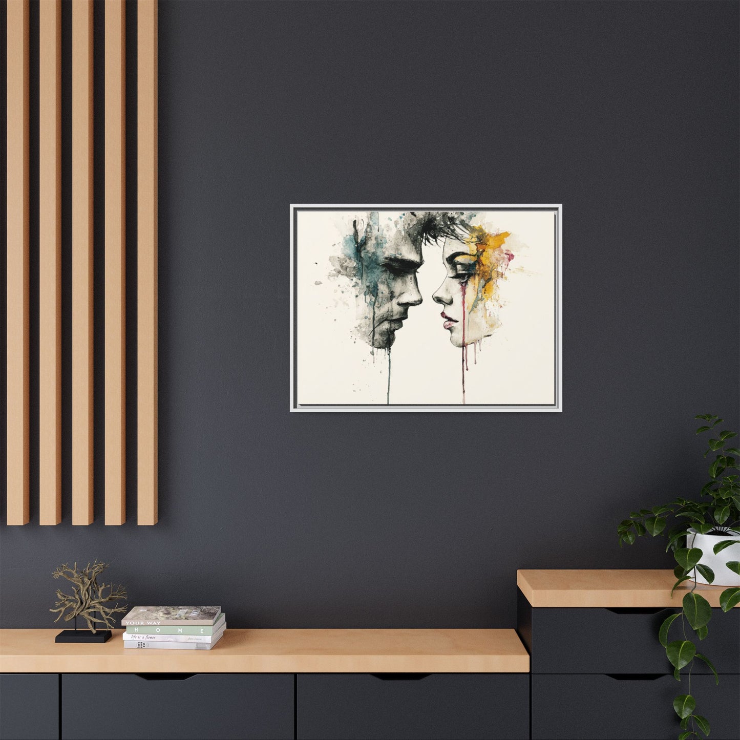 Framed Matte Canvas Art — Abstract Watercolor Faces Wall Print