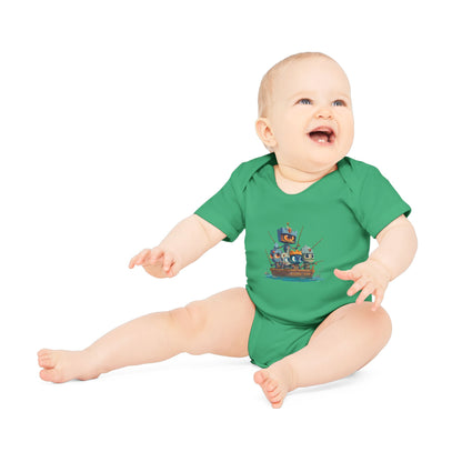 Baby Bodysuit — Cute Robot Pirate Ship Organic Infant Onesie