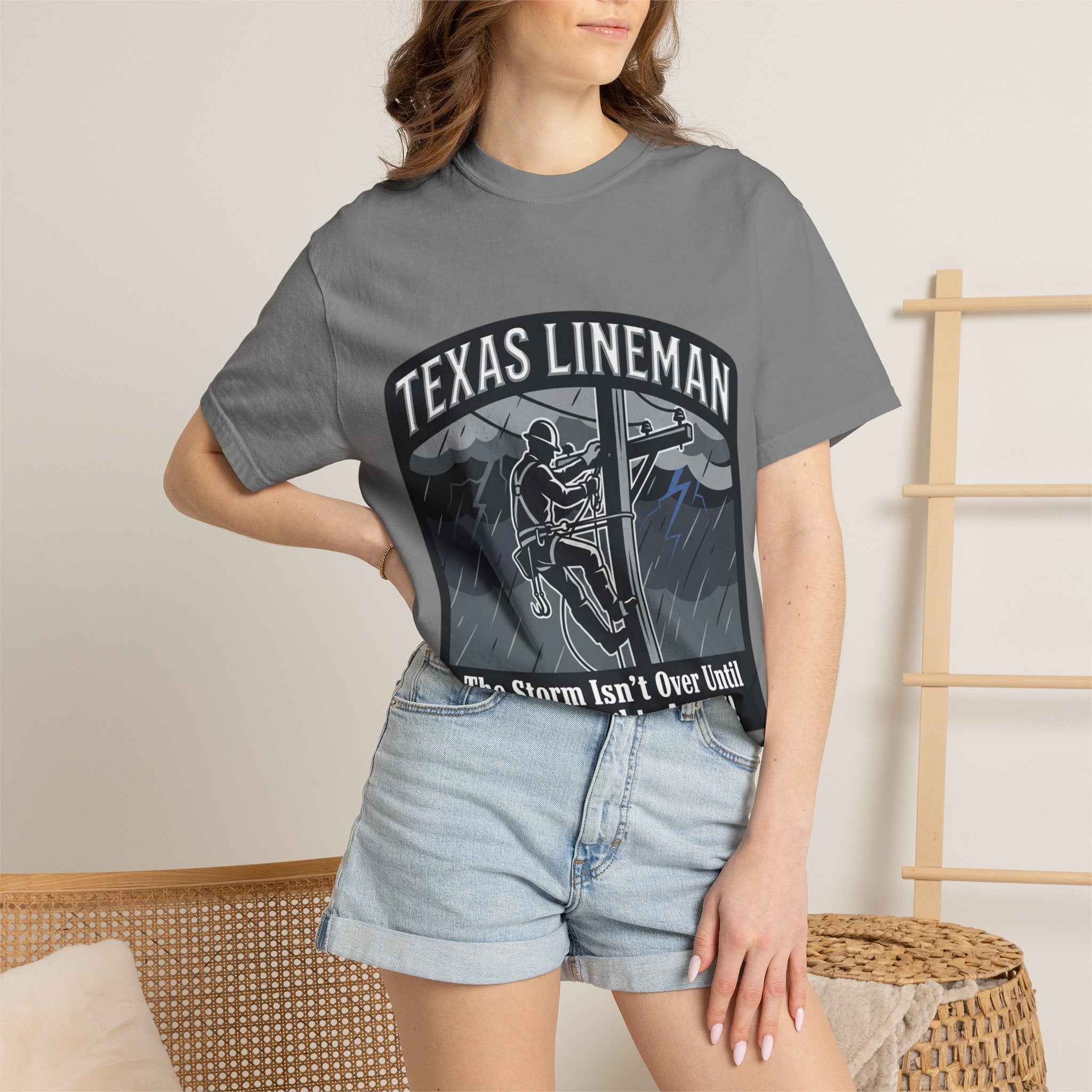 Texas Lineman T-Shirt — "The Storm Isn't Over Until All The Lights Are ON" Electrical Worker Tee