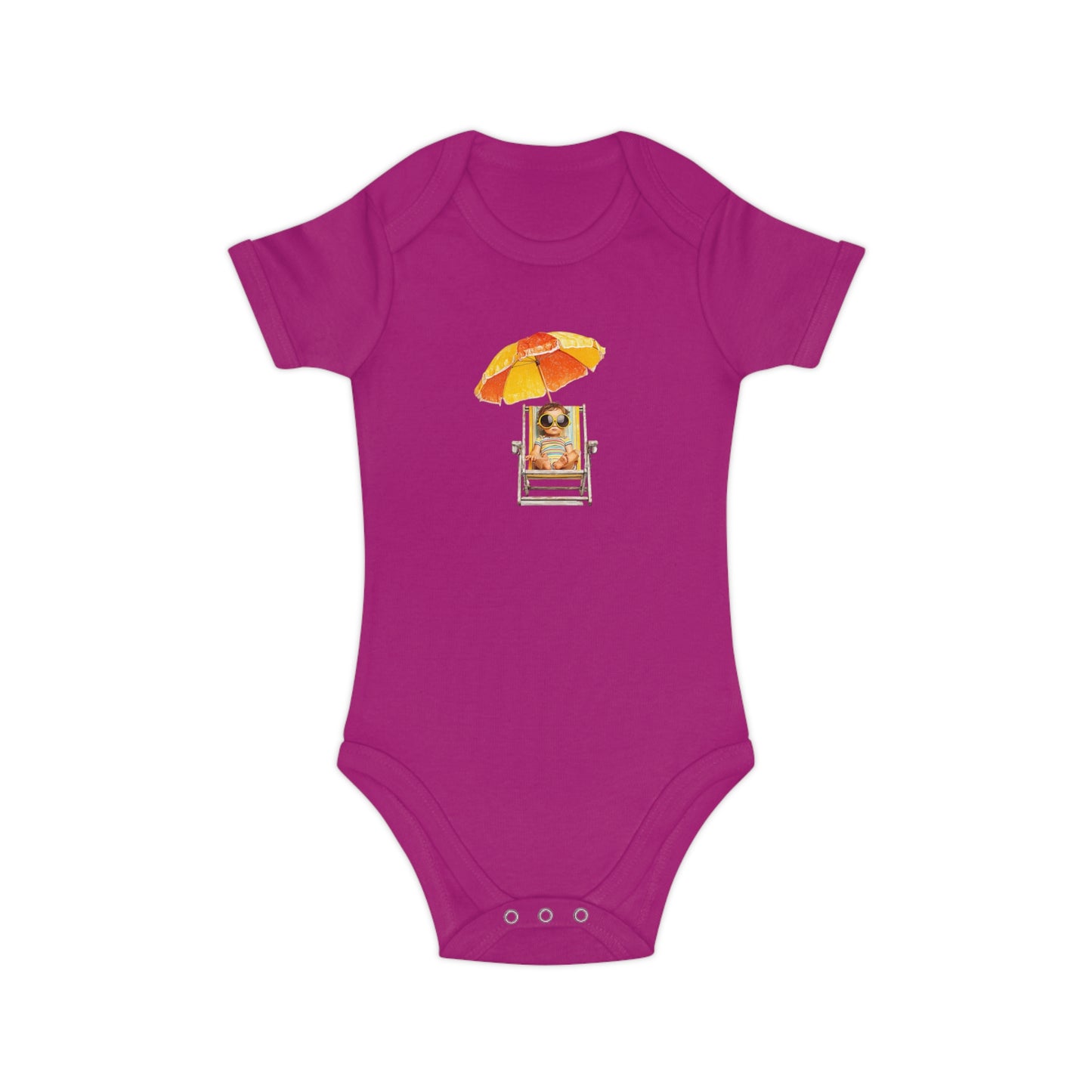 Baby Bodysuit — Cute Baby on Beach Chair with Umbrella (Combed Cotton)