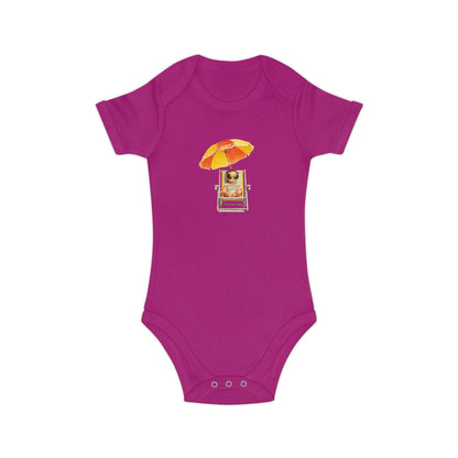 Baby Bodysuit — Cute Baby on Beach Chair with Umbrella (Combed Cotton)