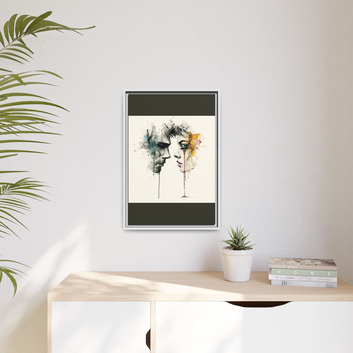 Framed Matte Canvas Art — Abstract Watercolor Faces Wall Print