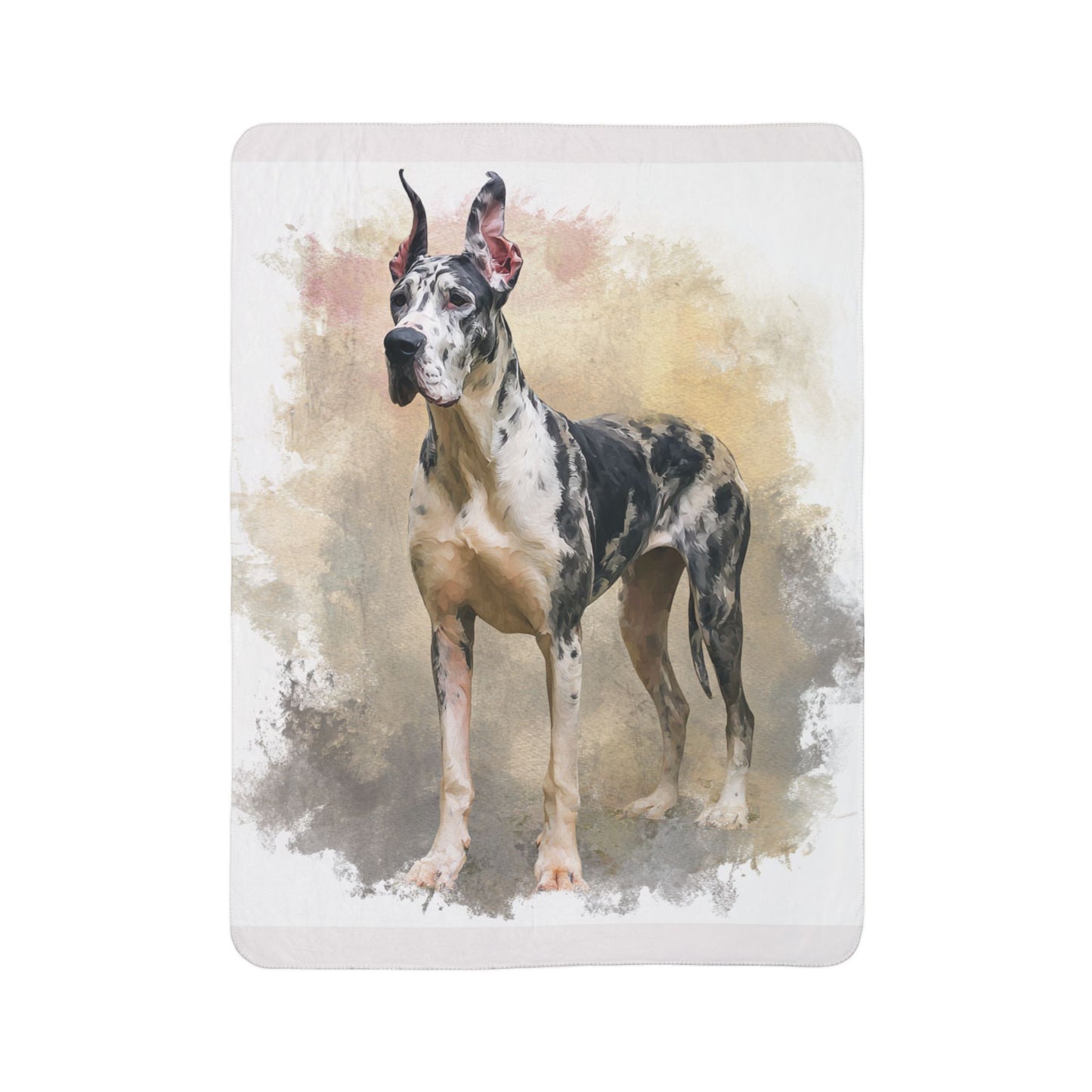 Great Dane Watercolor Fleece Sherpa Blanket — Cozy Dog Lover Throw