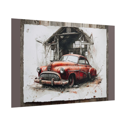 Vintage Red Car Poster — Retro Garage Rolled Art Print
