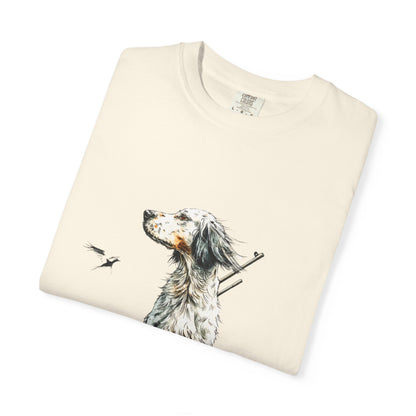 Hunting Dog Graphic T-Shirt — Watercolor Pointer with Shotgun Design