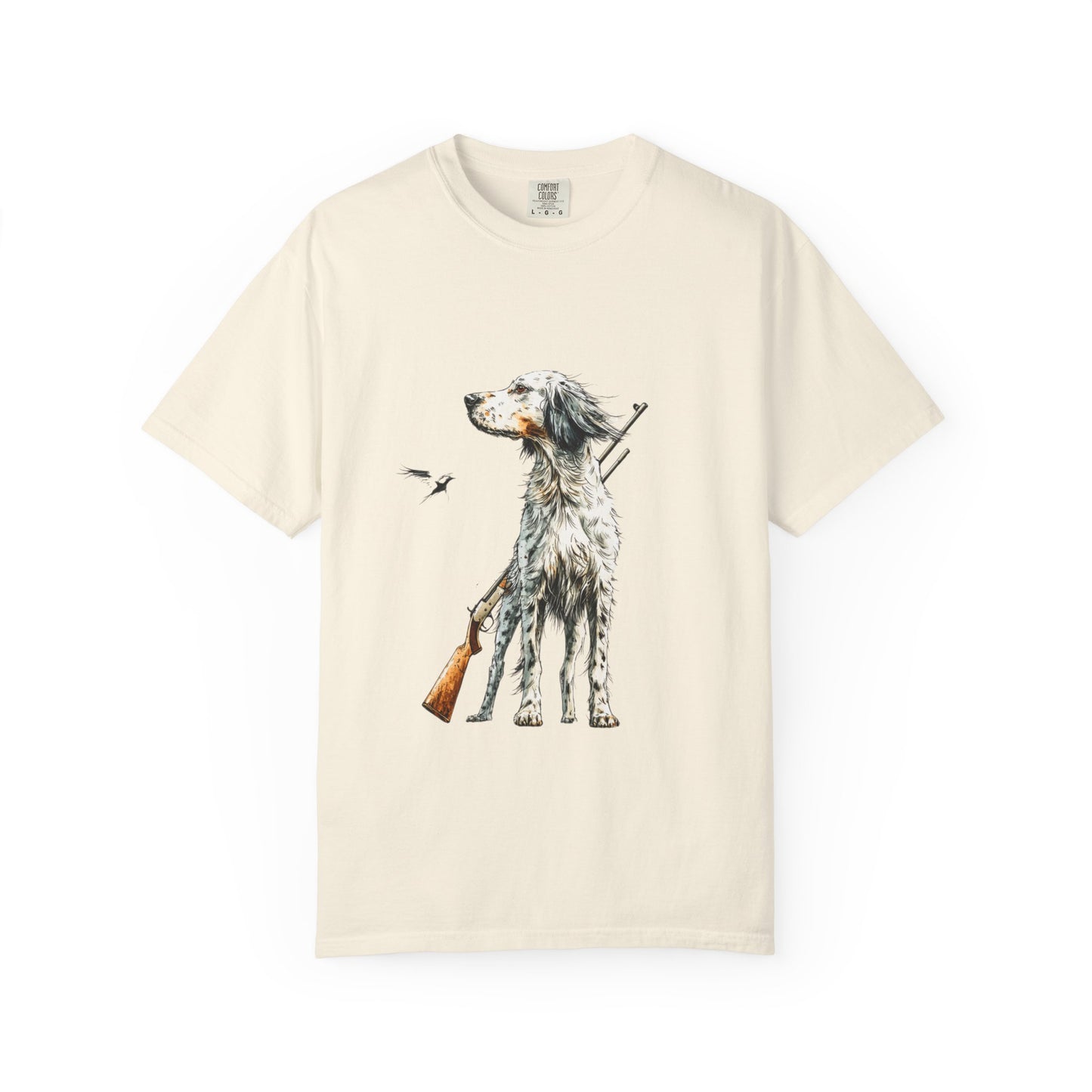 Hunting Dog Graphic T-Shirt — Watercolor Pointer with Shotgun Design