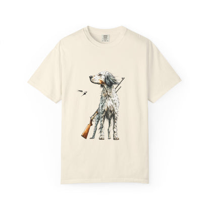 Hunting Dog Graphic T-Shirt — Watercolor Pointer with Shotgun Design