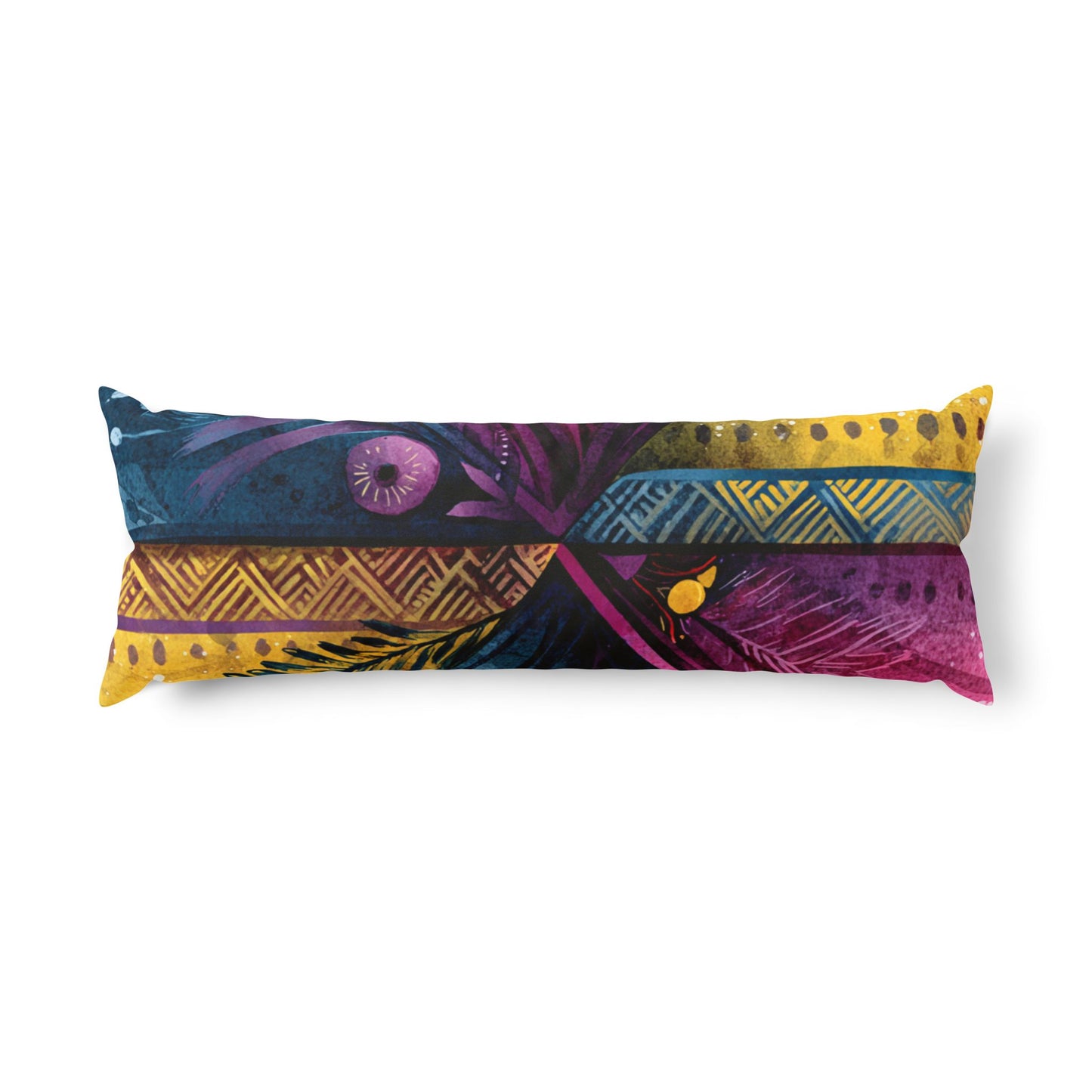 Boho Tribal Feather Body Pillow — Colorful Patterned Lumbar Cushion