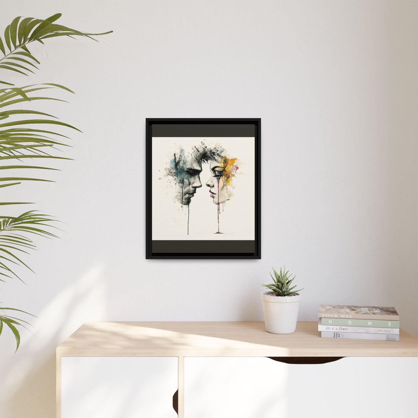 Framed Matte Canvas Art — Abstract Watercolor Faces Wall Print