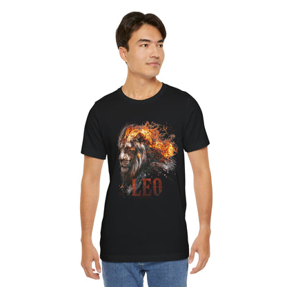 Leo Fire Lion Zodiac T‑Shirt — Bold Flaming Lion Graphic Tee for Leo Birthday